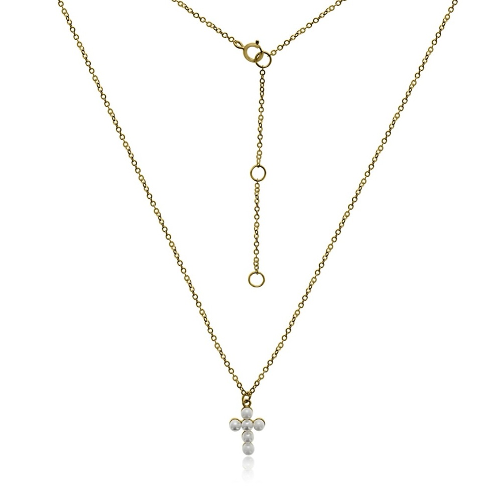 Simple Pearl  Sterling Silver Cross Necklace